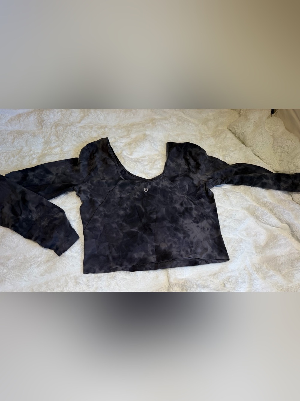 lululemon athletica Black Tie-Dye Scoop Long Sleeve Crop Top